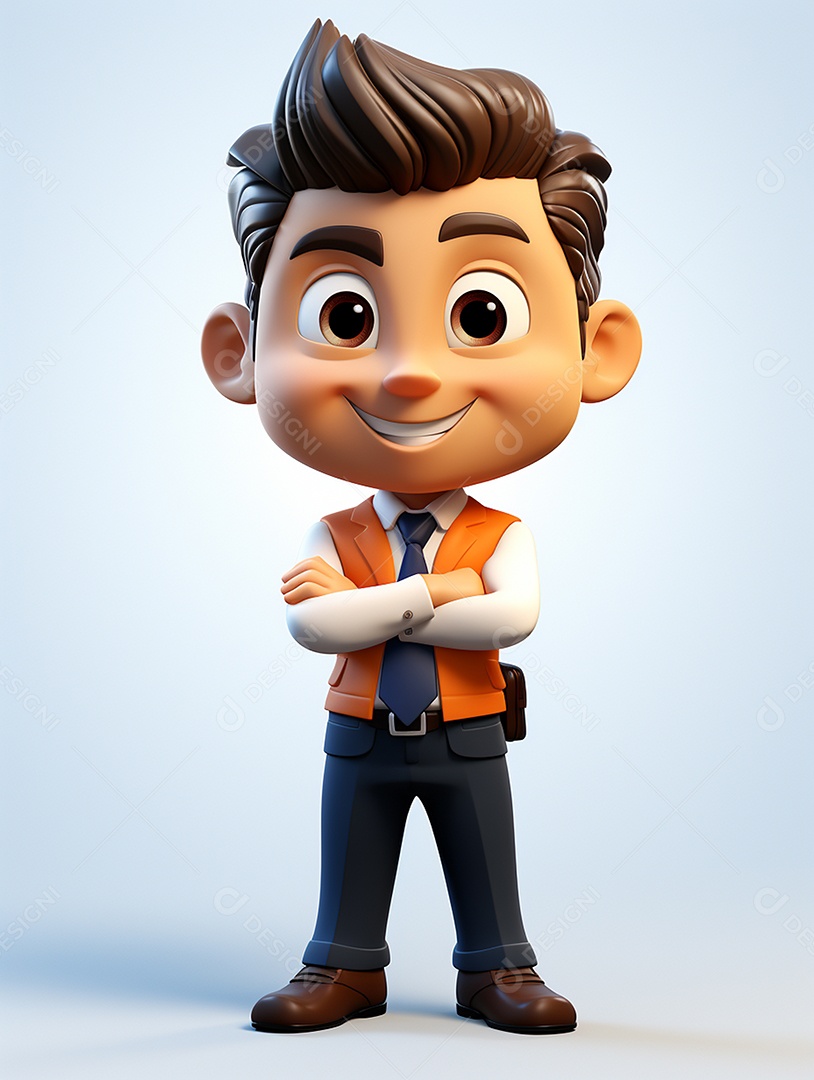 Homem de negócios 3d feliz cruzou os braços em 3d transparente