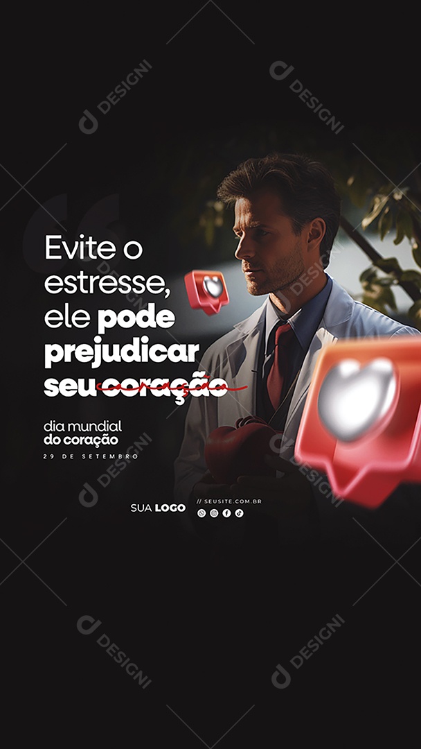 Story Dia Mundial do Coração Evite o Estresse ele Pode Prejudicar seu Coração Social Media PSD Editável