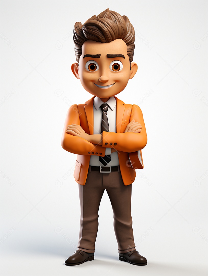 Homem de negócios 3d feliz cruzou os braços em 3d transparente