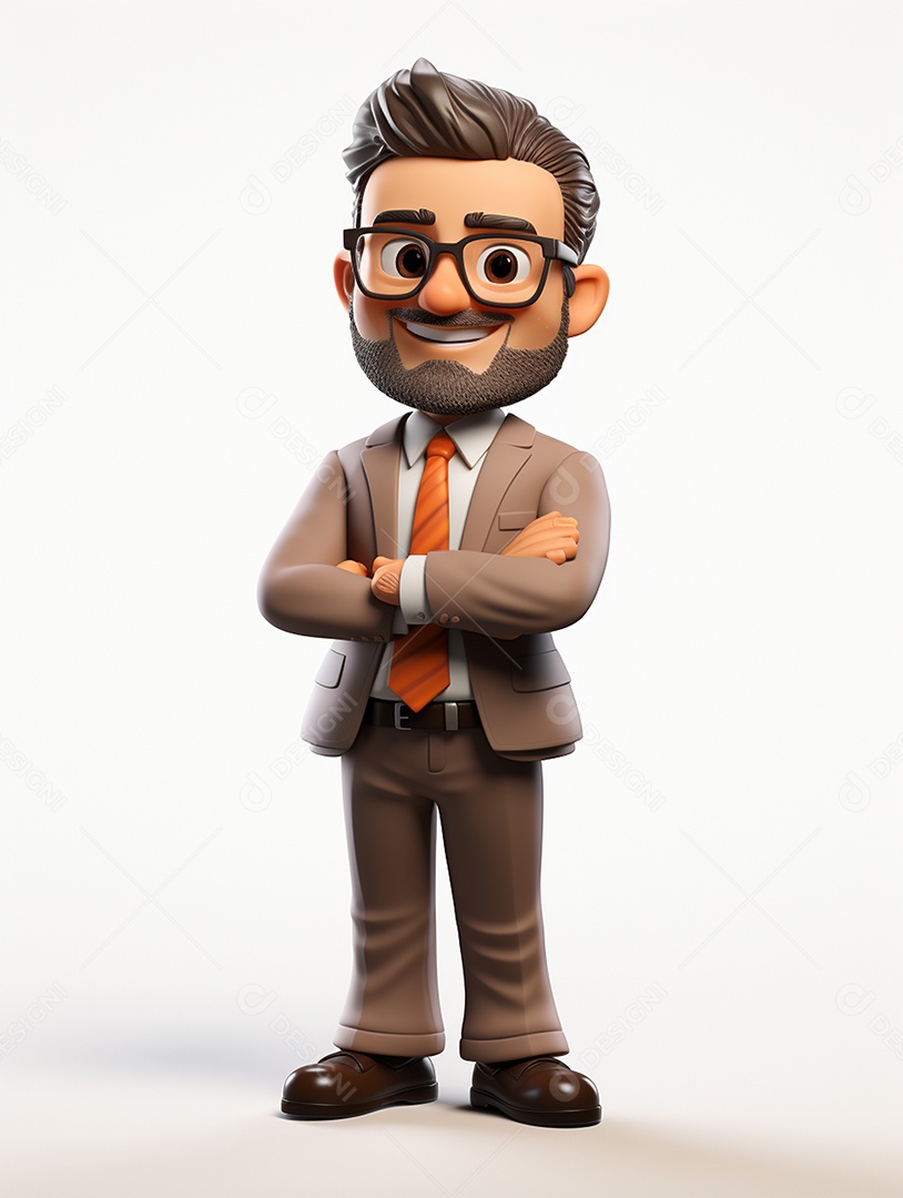 Homem de negócios 3d feliz cruzou os braços em 3d transparente