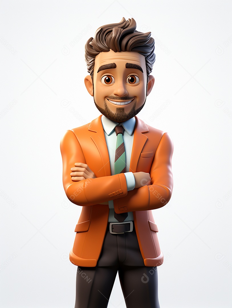 Homem de negócios 3d feliz cruzou os braços em 3d transparente