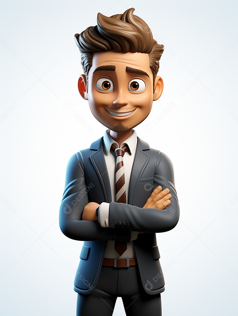 Homem de negócios 3d feliz cruzou os braços em 3d transparente