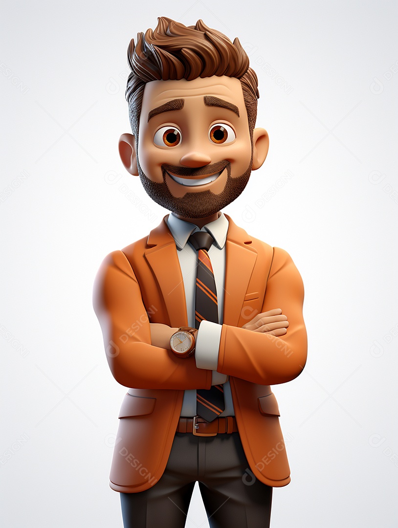 Homem de negócios 3d feliz cruzou os braços em 3d transparente