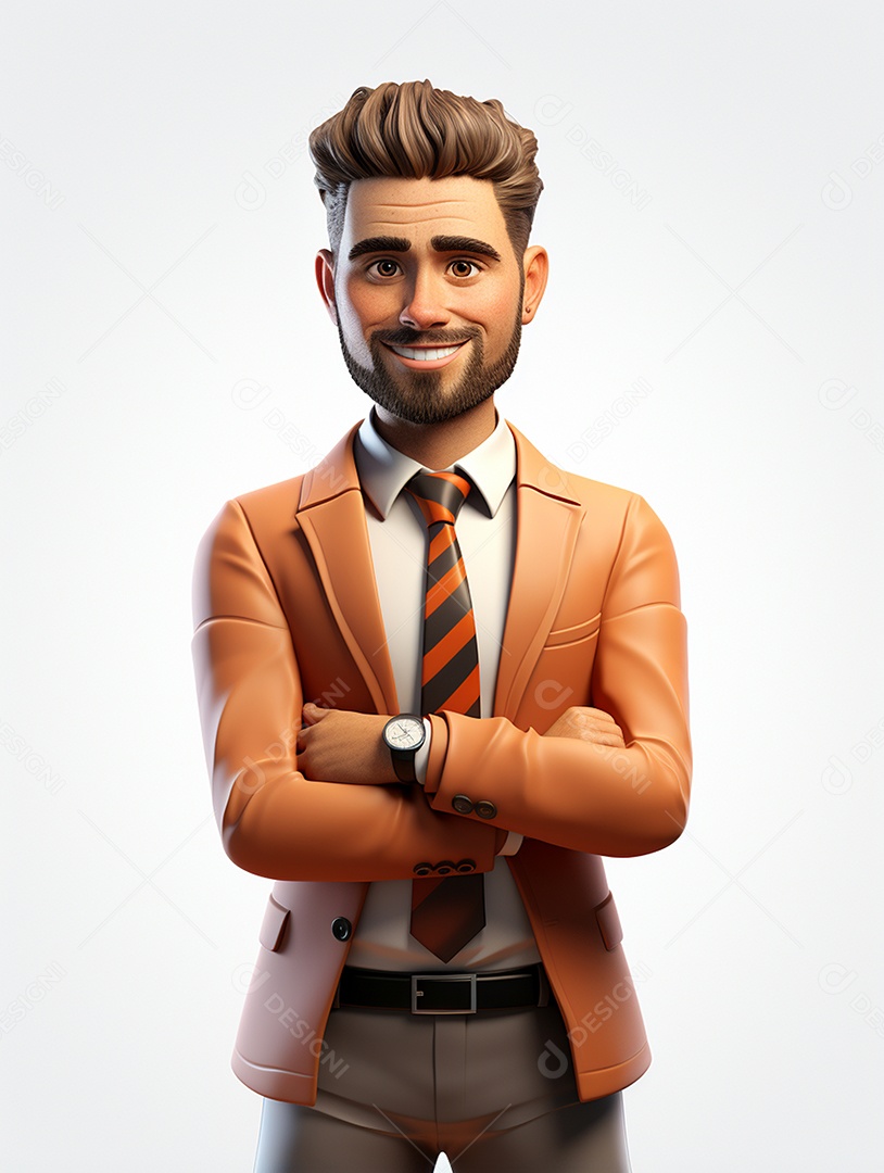 Homem de negócios 3d feliz cruzou os braços em 3d transparente