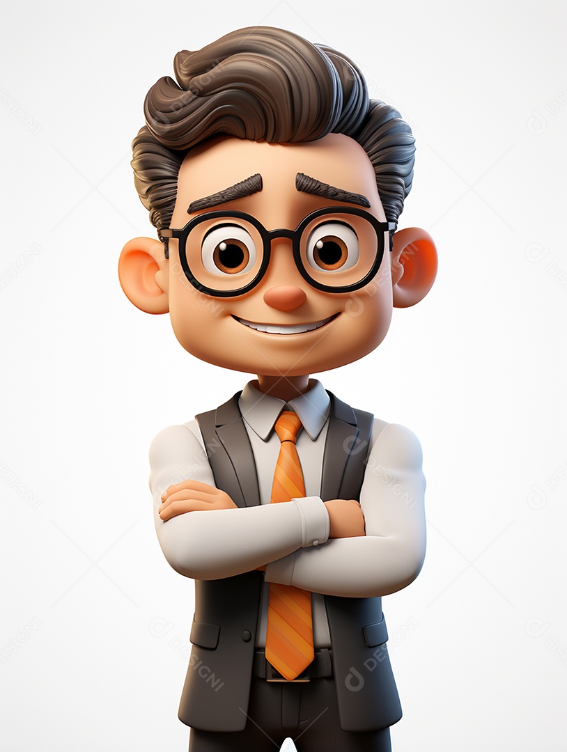 Homem de negócios 3d feliz cruzou os braços em 3d transparente