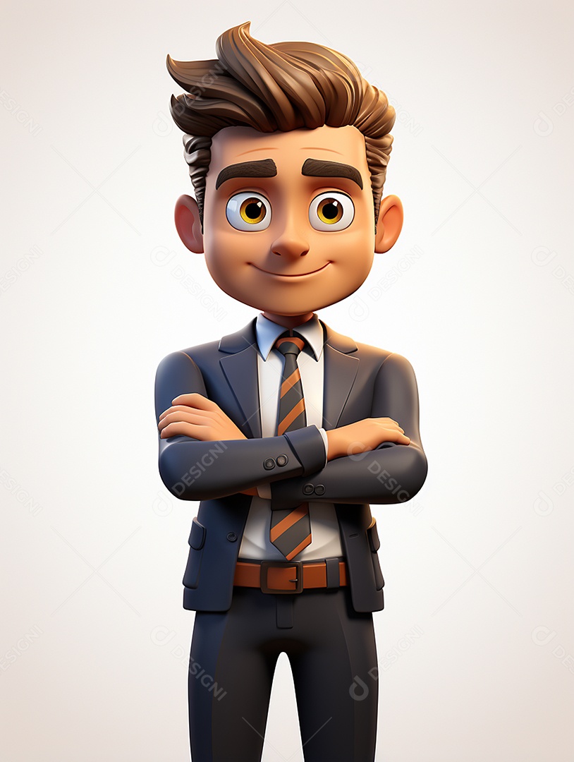 Homem de negócios 3d feliz cruzou os braços em 3d transparente