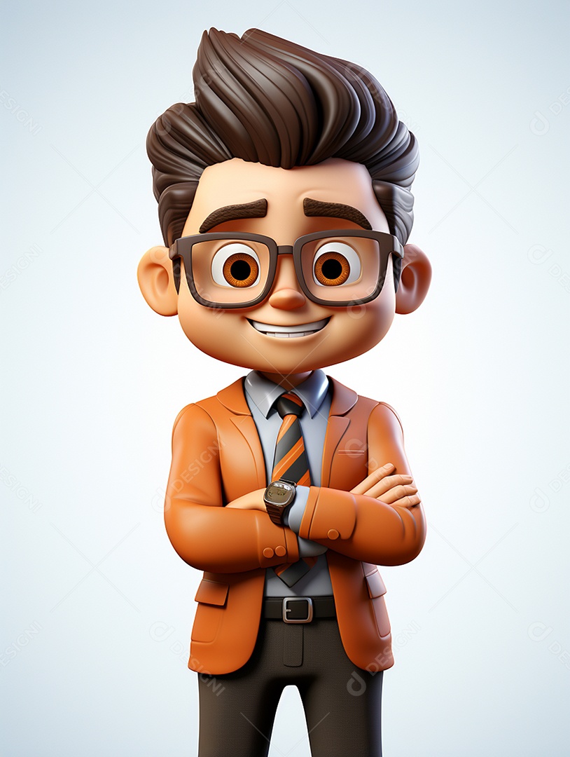 Homem de negócios 3d feliz cruzou os braços em 3d transparente