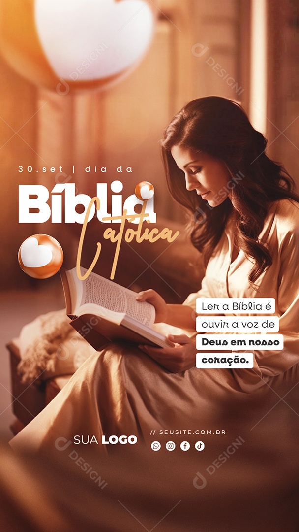 Story Dia da Bíblia Católica Ler a Bíblia é Ouvir a Voz de Deus Social Media PSD Editável