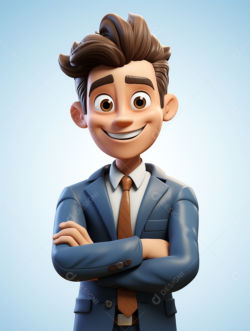 Homem de negócios 3d feliz cruzou os braços em 3d transparente