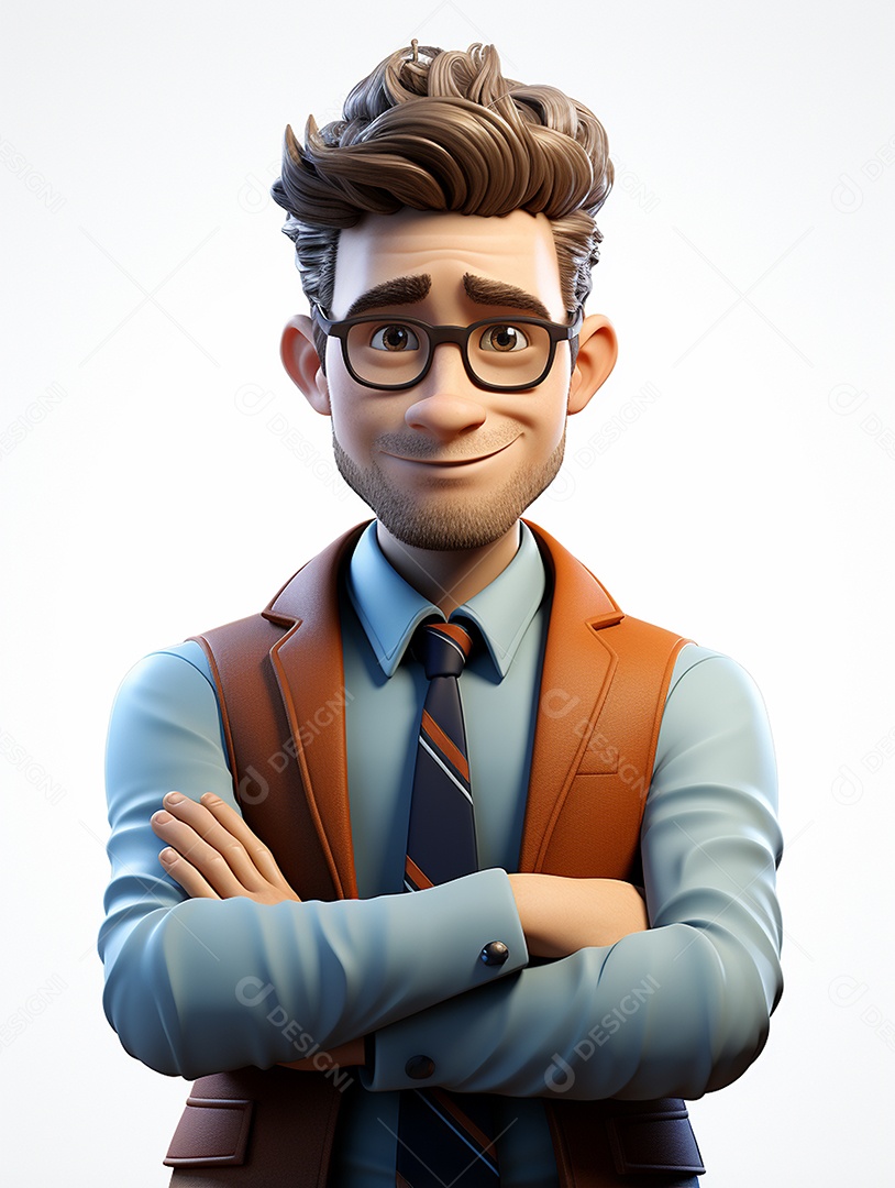 Homem de negócios 3d feliz cruzou os braços em 3d transparente