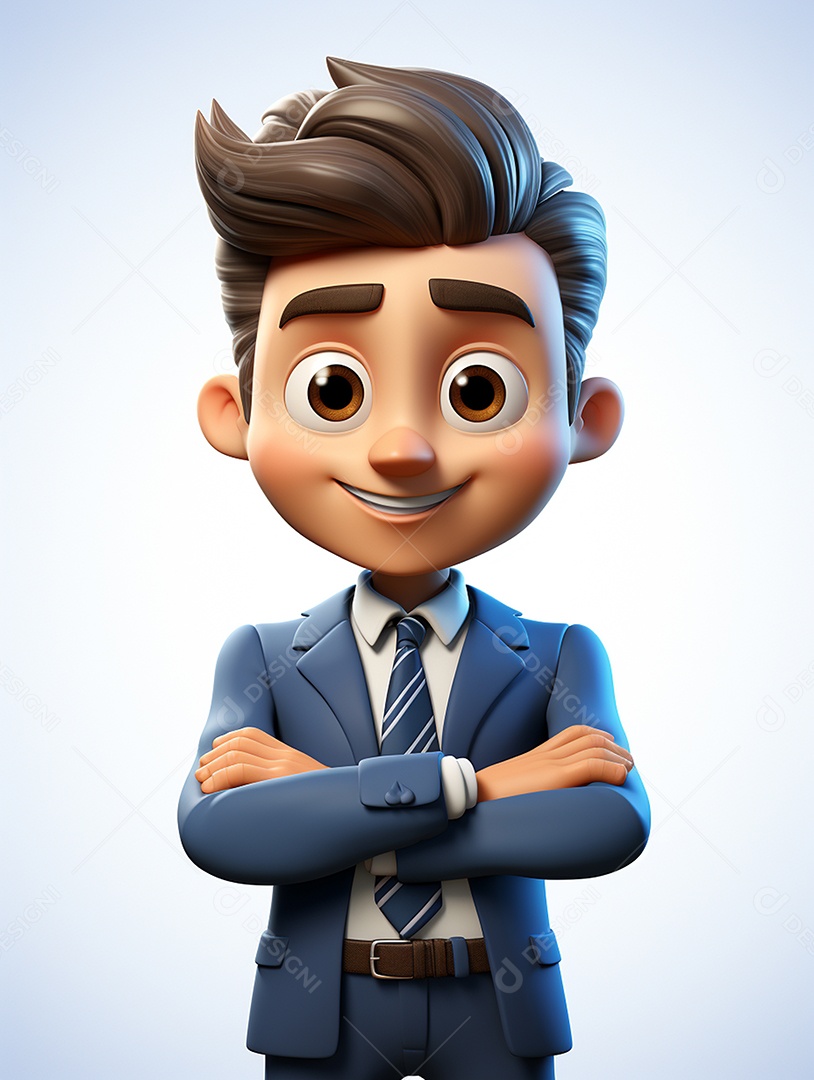 Homem de negócios 3d feliz cruzou os braços em 3d transparente