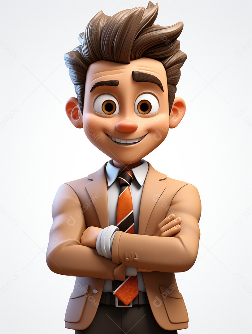 Homem de negócios 3d feliz cruzou os braços em 3d transparente