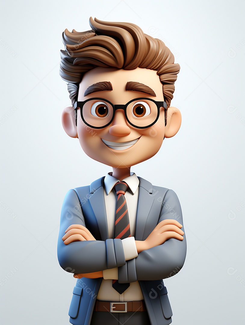 Homem de negócios 3d feliz cruzou os braços em 3d transparente