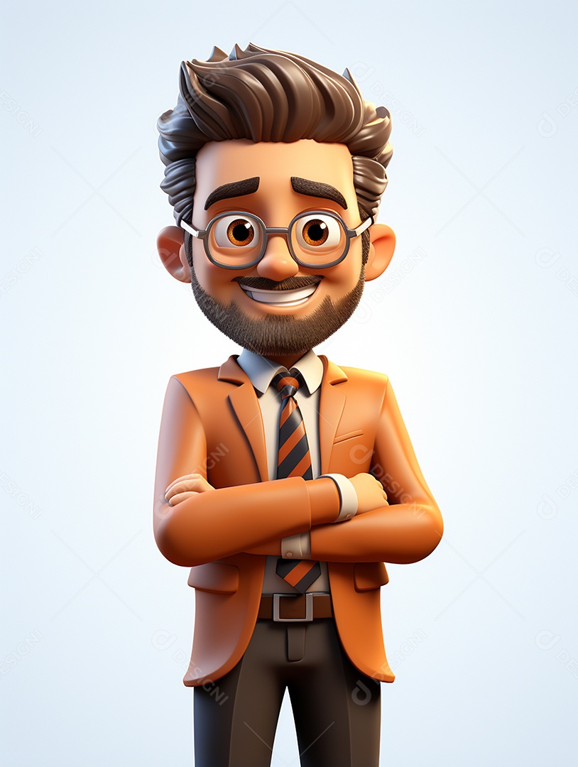 Homem de negócios 3d feliz cruzou os braços em 3d transparente