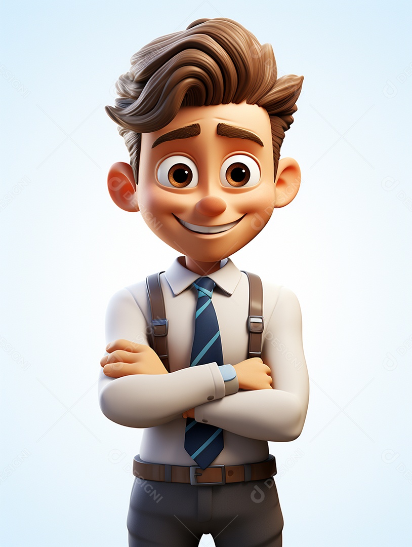 Homem de negócios 3d feliz cruzou os braços em 3d transparente