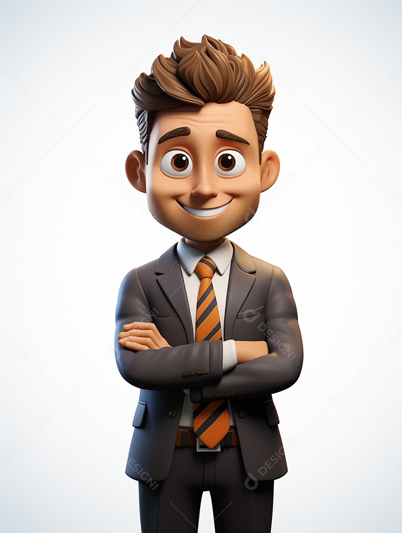 Homem de negócios 3d feliz cruzou os braços em 3d transparente