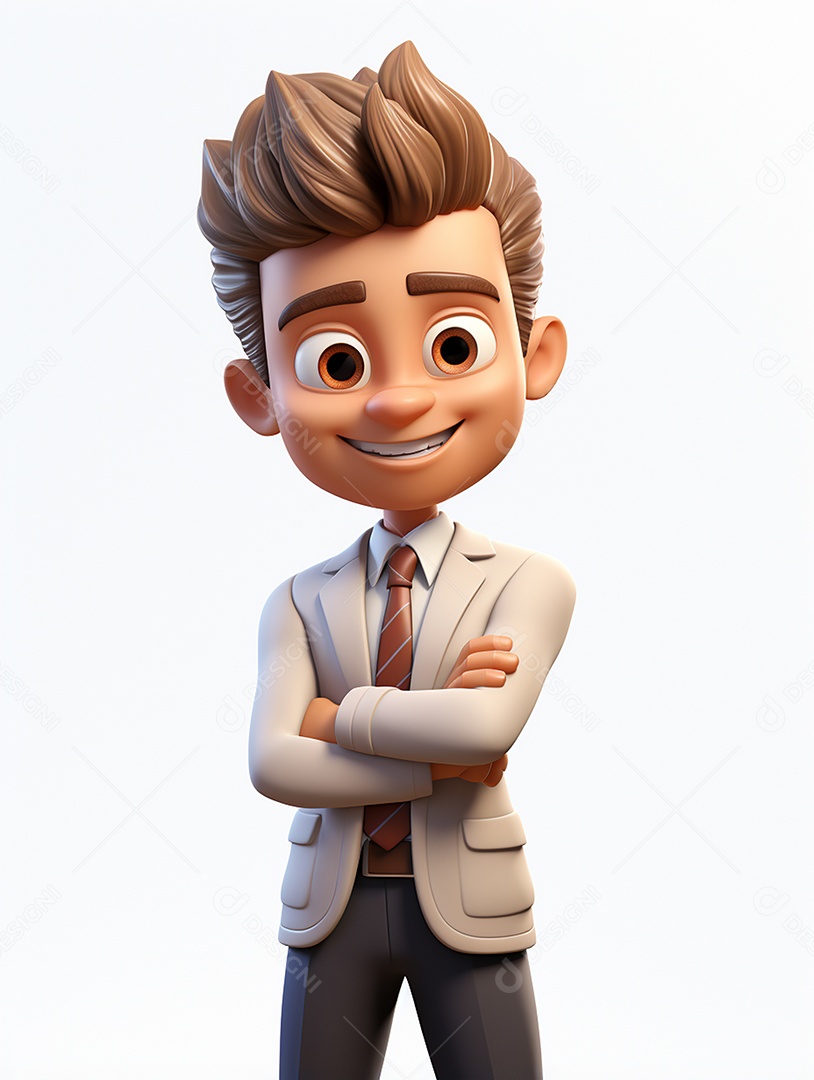 Homem de negócios 3d feliz cruzou os braços em 3d transparente