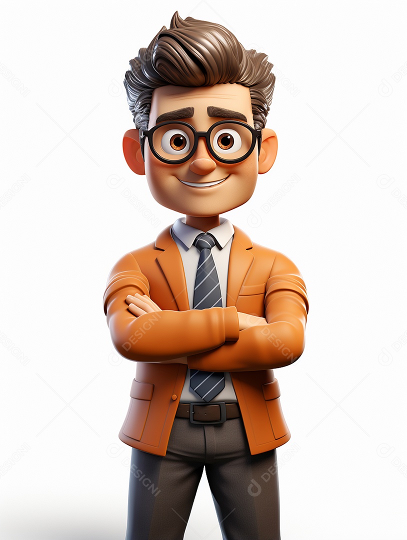 Homem de negócios 3d feliz cruzou os braços em 3d transparente