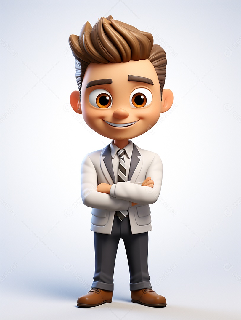 Homem de negócios 3d feliz cruzou os braços em 3d transparente