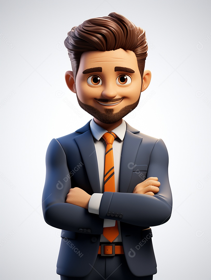 Homem de negócios 3d feliz cruzou os braços em 3d transparente