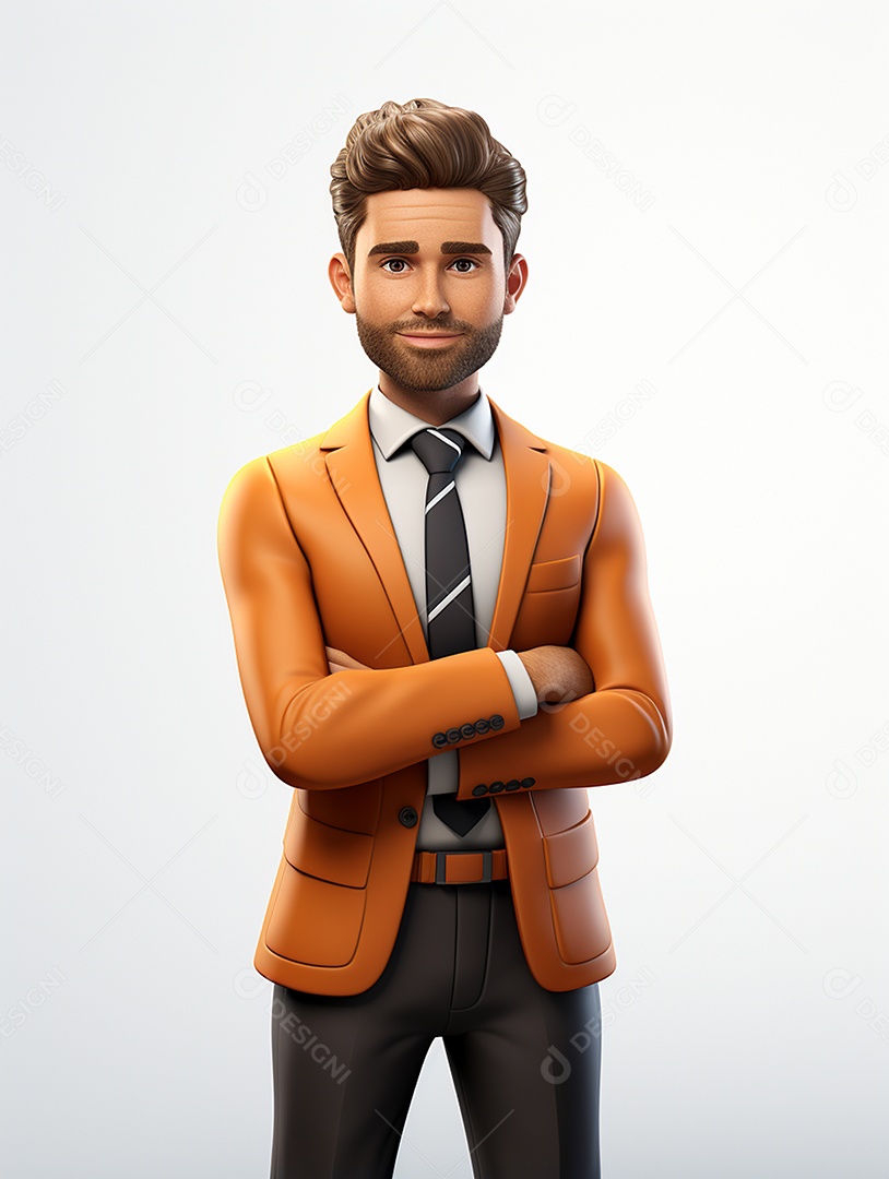 Homem de negócios 3d feliz cruzou os braços em 3d transparente