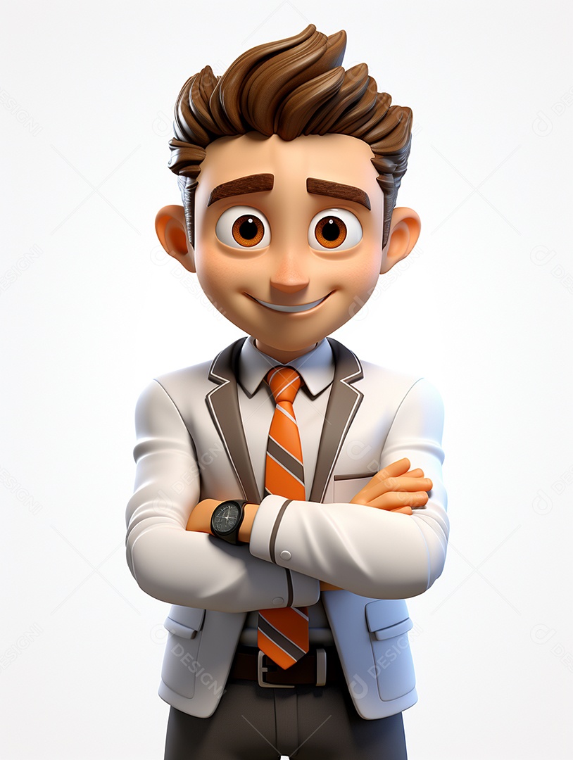 Homem de negócios 3d feliz cruzou os braços em 3d transparente