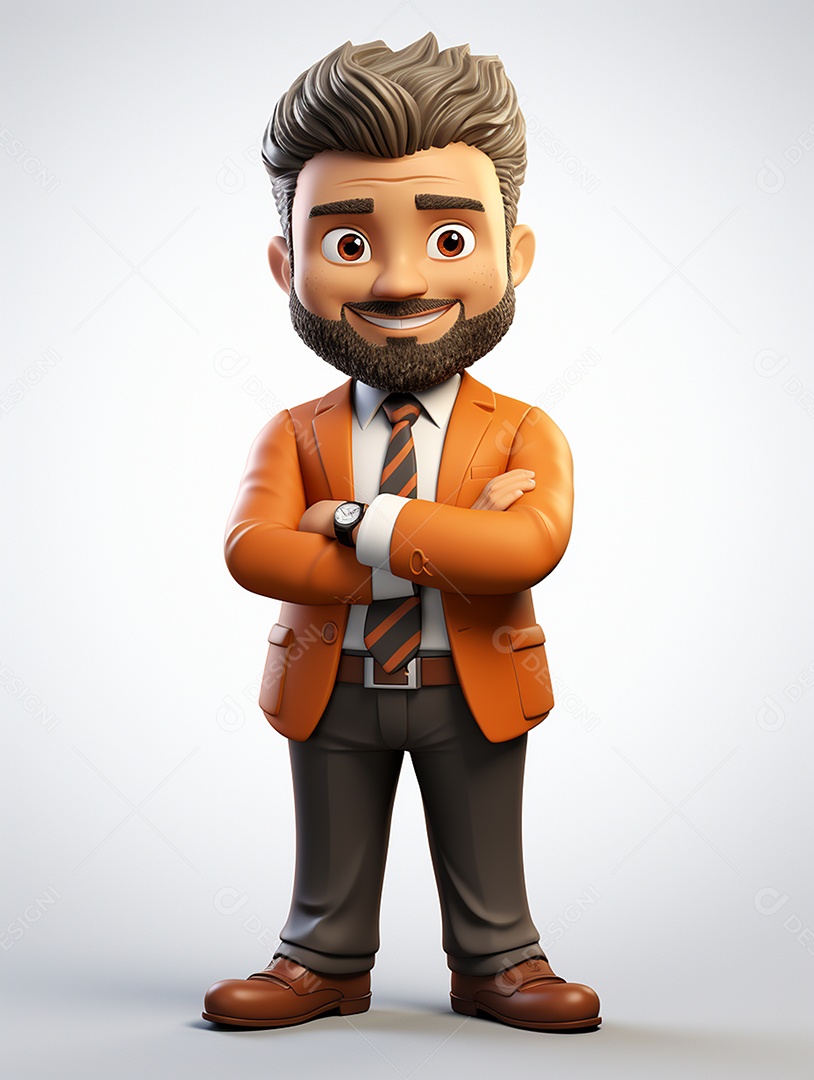 Homem de negócios 3d feliz cruzou os braços em 3d transparente