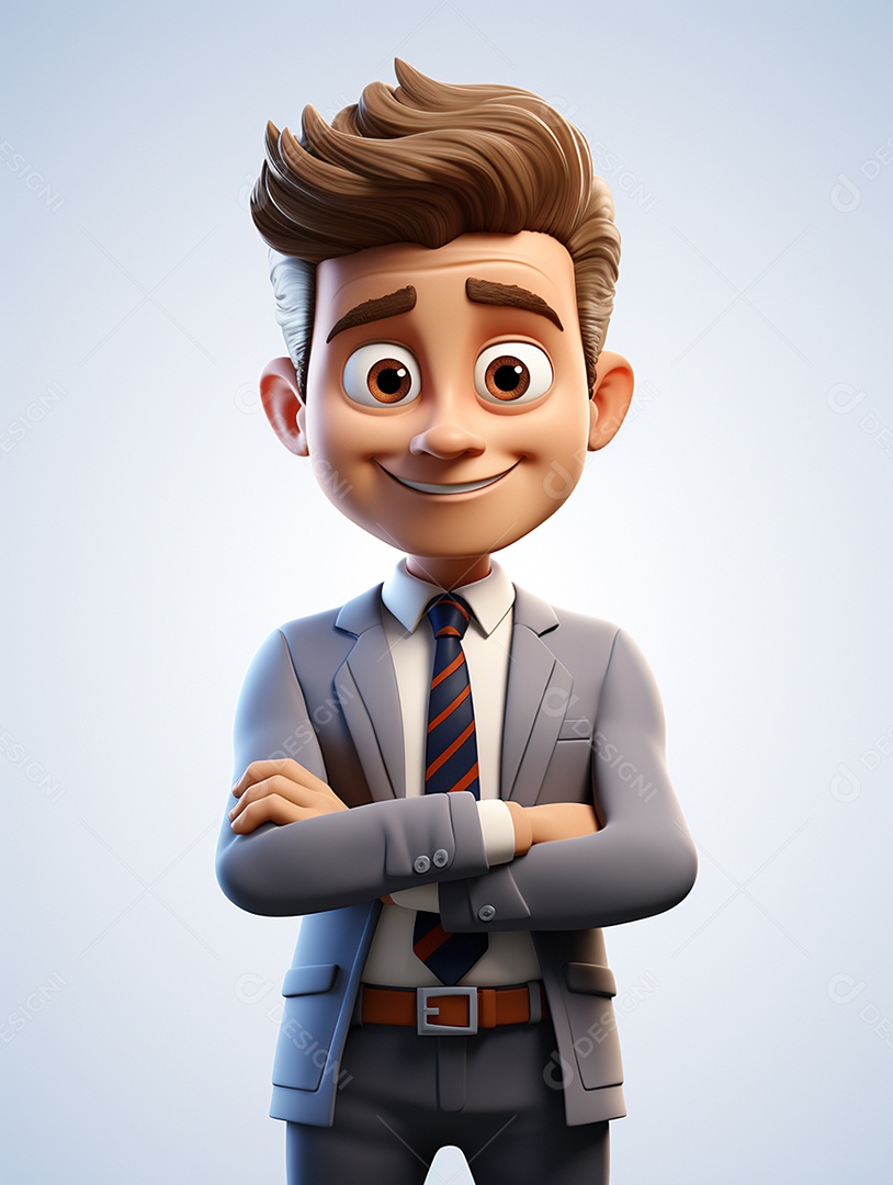 Homem de negócios 3d feliz cruzou os braços em 3d transparente