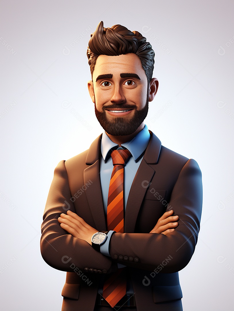 Homem de negócios 3d feliz cruzou os braços em 3d transparente