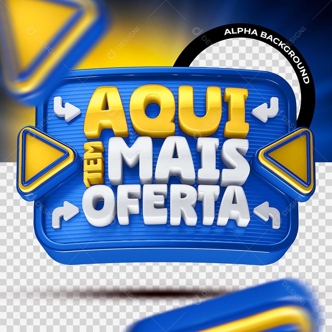 Aqui Tem Mais Oferta Selo 3D Azul Dourado e Branco para Composição PSD