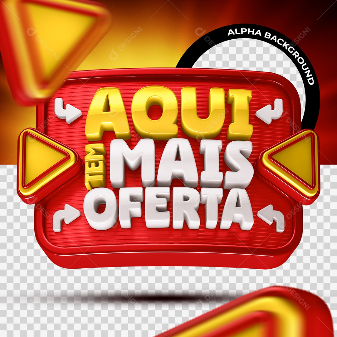 Aqui Tem Mais Oferta Selo 3D Vermelho Dourado e Branco para Composição PSD