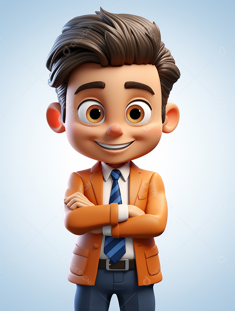 Homem de negócios 3d feliz cruzou os braços em 3d transparente