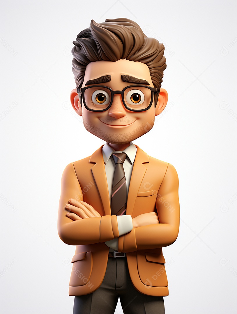 Homem de negócios 3d feliz cruzou os braços em 3d transparente