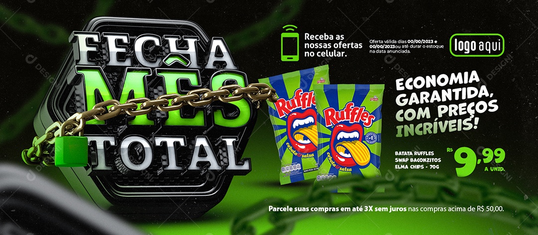 Banner Fecha Mês Total Supermercado Economia Garantida com Preços Incríveis Social Media PSD Editável