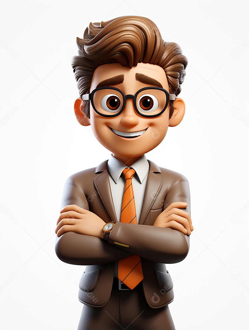 Homem de negócios 3d feliz cruzou os braços em 3d transparente