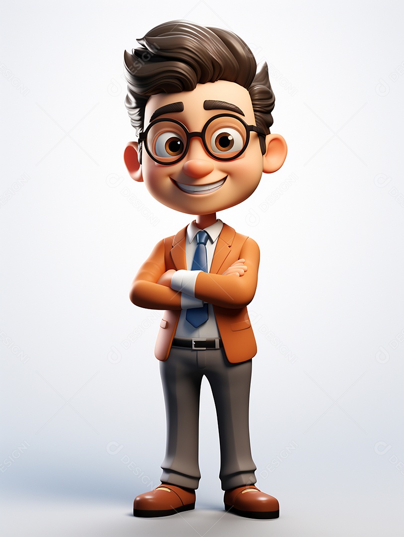 Homem de negócios 3d feliz cruzou os braços em 3d transparente