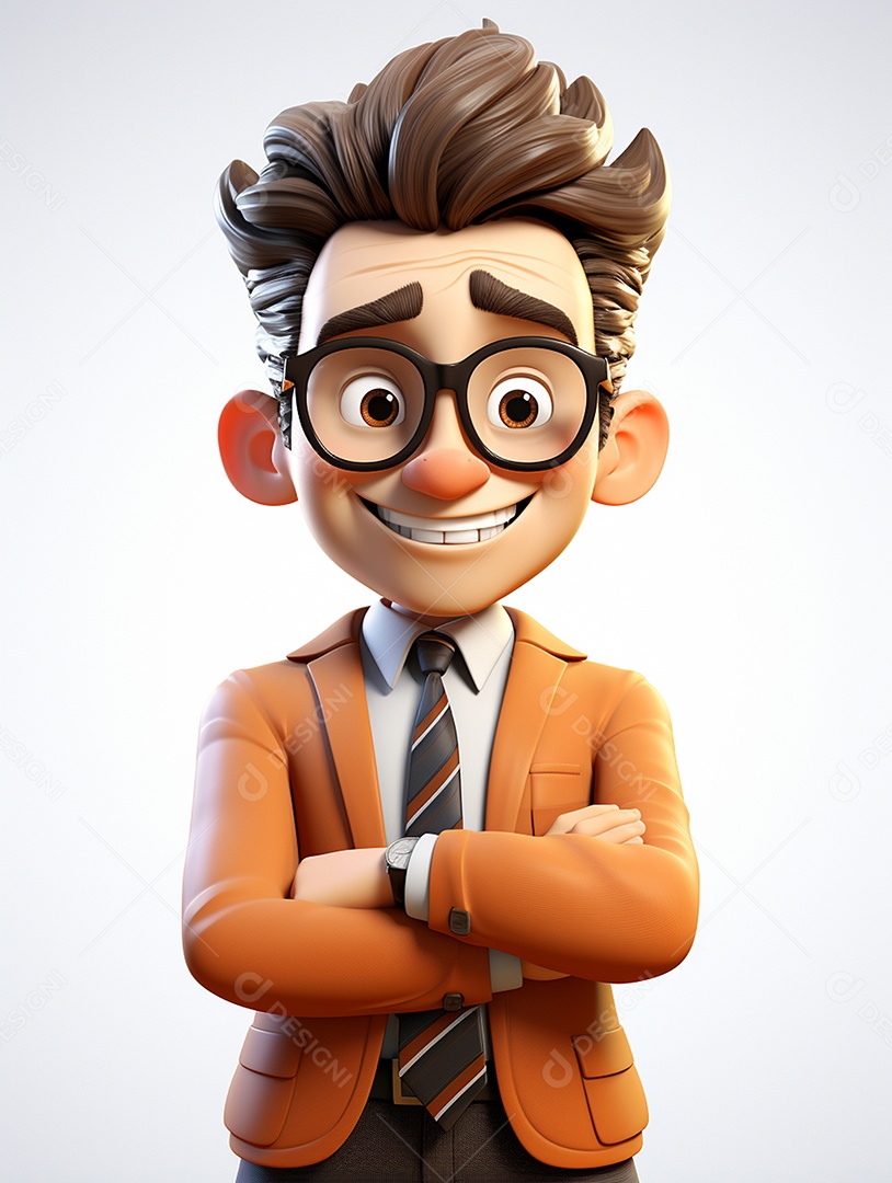 Homem de negócios 3d feliz cruzou os braços em 3d transparente