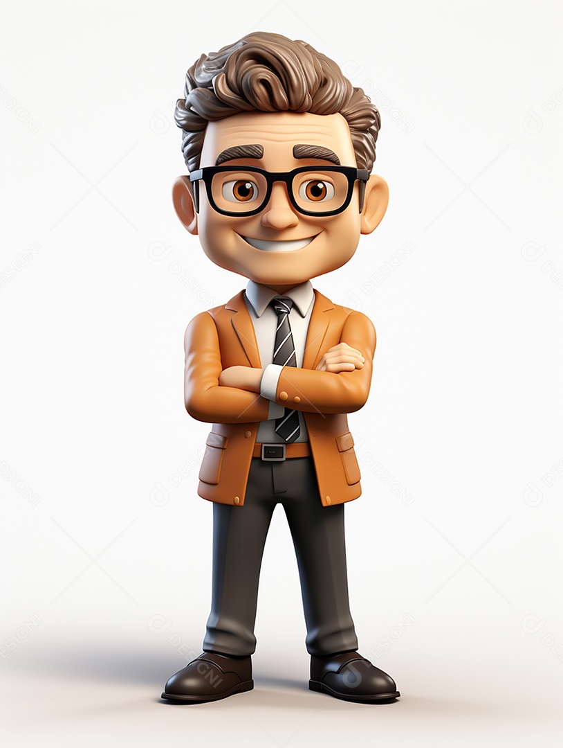 Homem de negócios 3d feliz cruzou os braços em 3d transparente