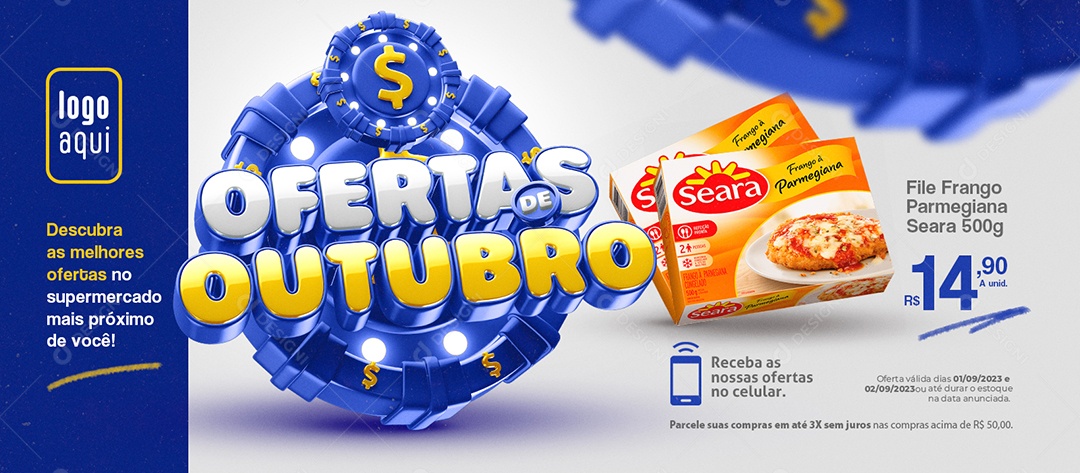 Banner Ofertas De Outubro Supermercado File Frango Parmegiana Social Media PSD Editável