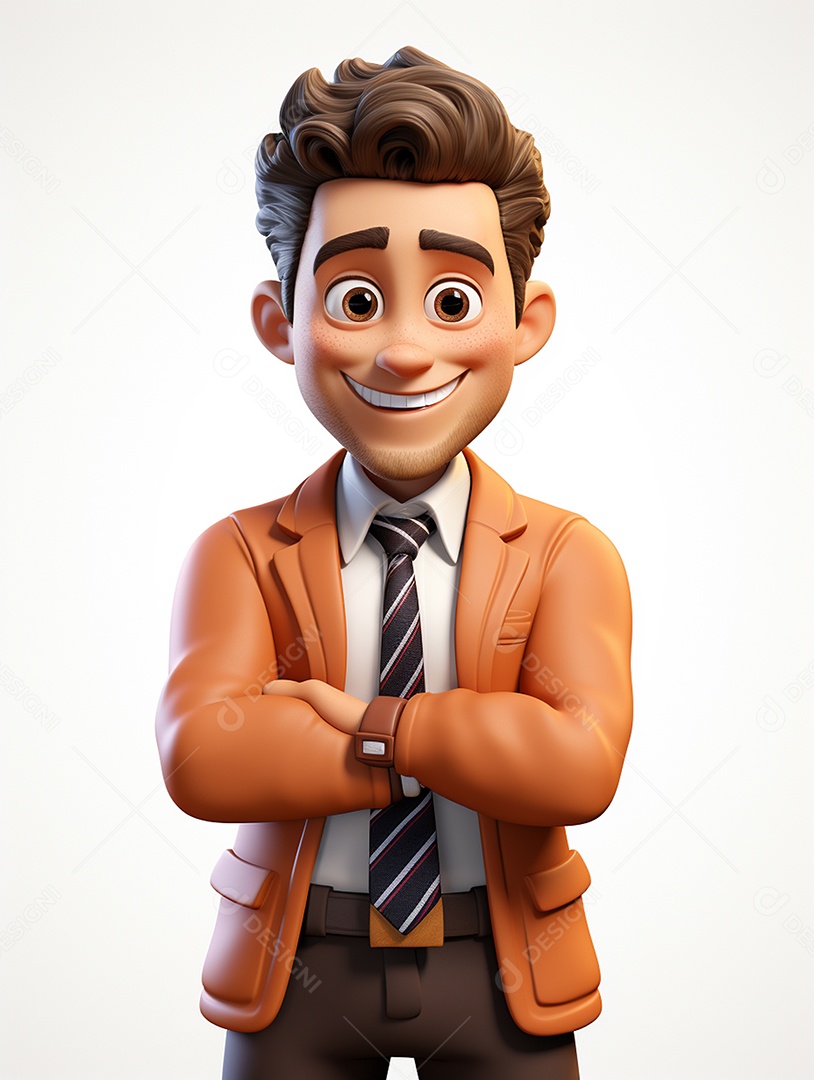 Homem de negócios 3d feliz cruzou os braços em 3d transparente