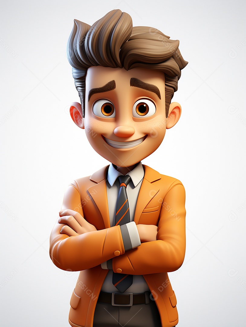 Homem de negócios 3d feliz cruzou os braços em 3d transparente