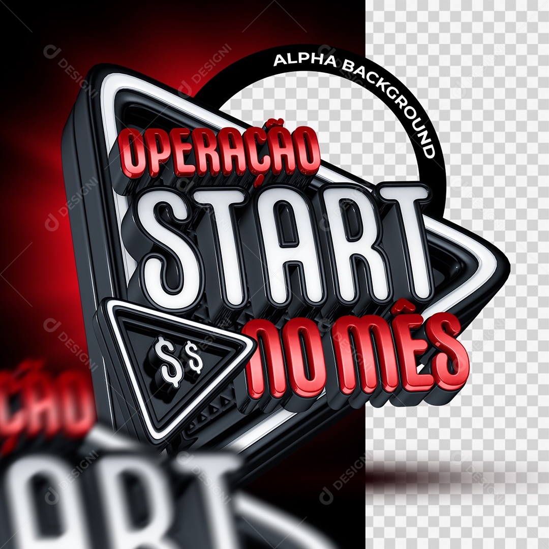 Operação Start no Mês Selo 3D Vermelho Branco e Preto para Composição PSD