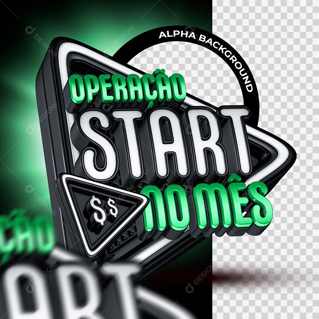 Operação Start no Mês Selo 3D Verde Branco e Preto para Composição PSD