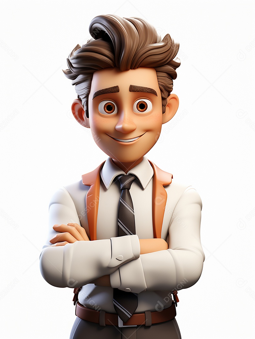 Homem de negócios 3d feliz cruzou os braços em 3d transparente