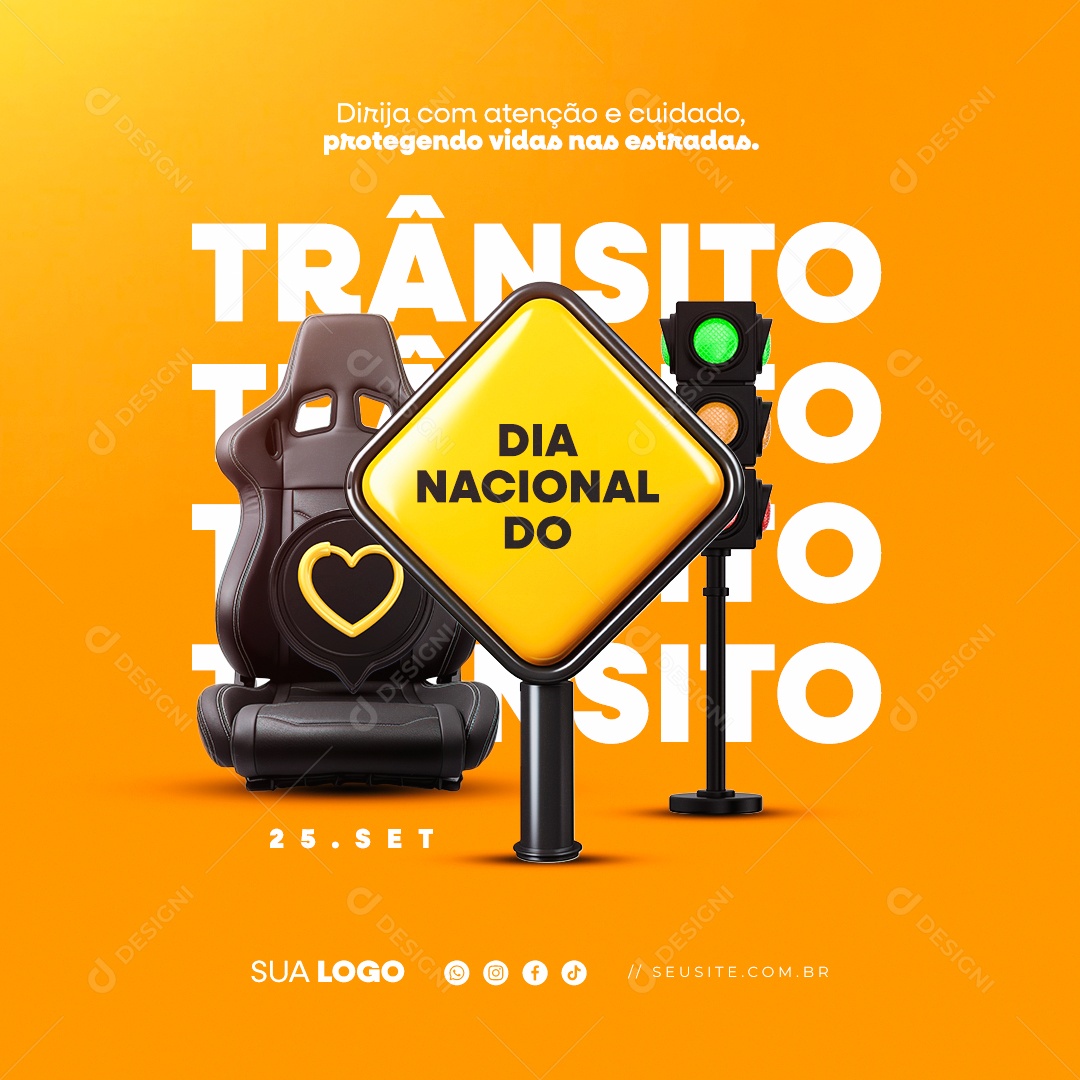 Dia Nacional do Trânsito Dirija com Atenção e Cuidado Social Media PSD Editável