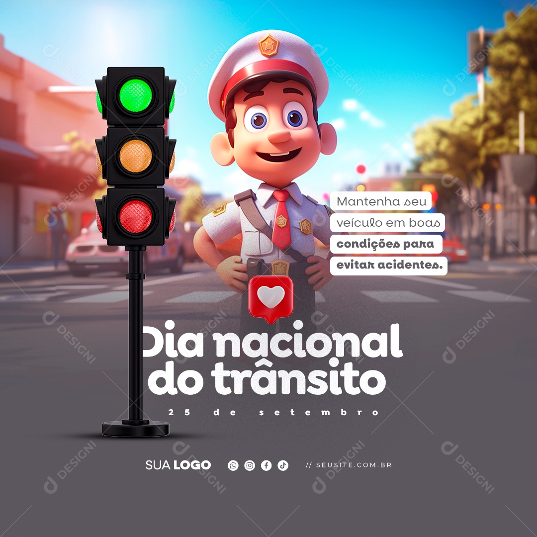 Dia Nacional do Trânsito Evite Distrações ao Volume Social Media PSD Editável