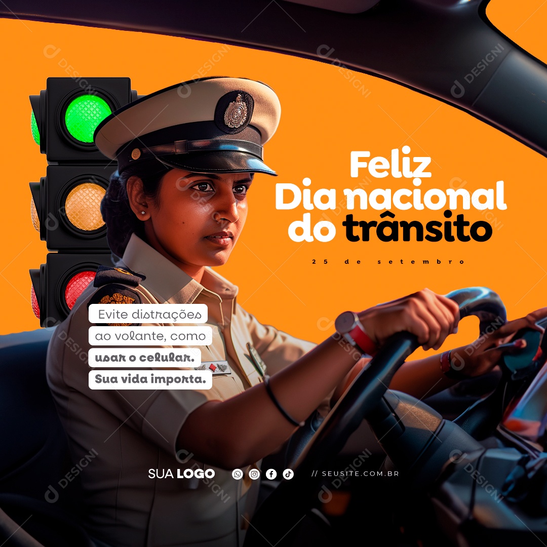 Dia Nacional do Trânsito Evite Distrações ao Volume Social Media PSD Editável