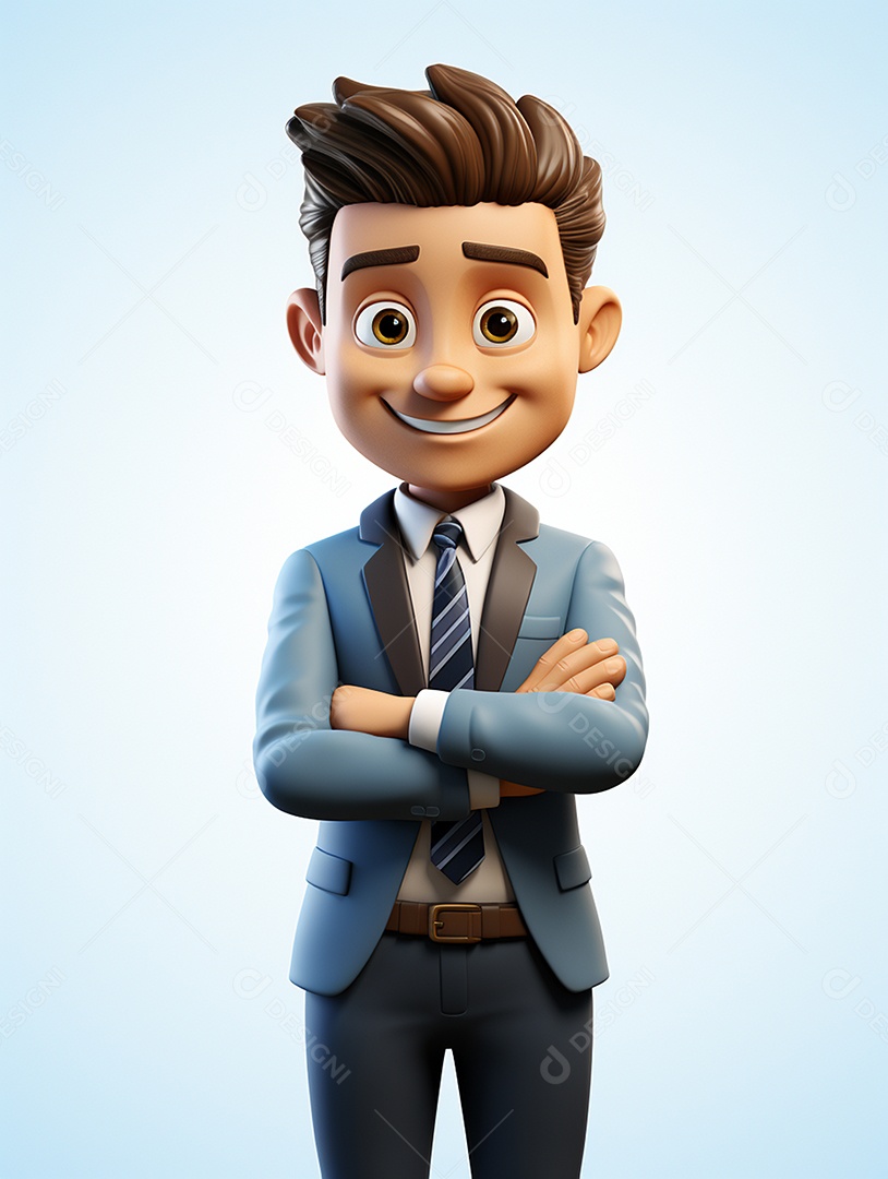 Homem de negócios 3d feliz cruzou os braços em 3d transparente