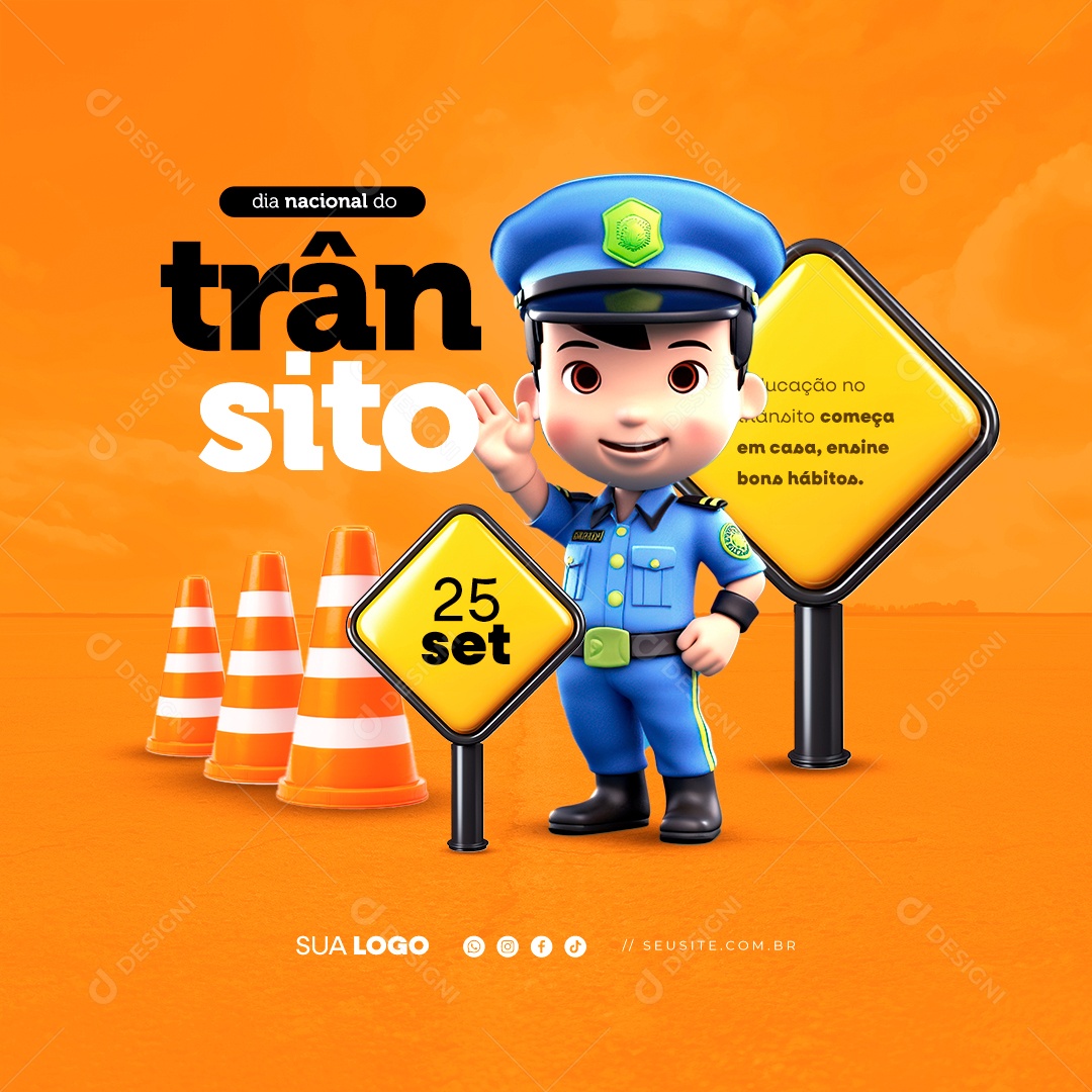 Dia Nacional do Trânsito 25 de Setembro Social Media PSD Editável
