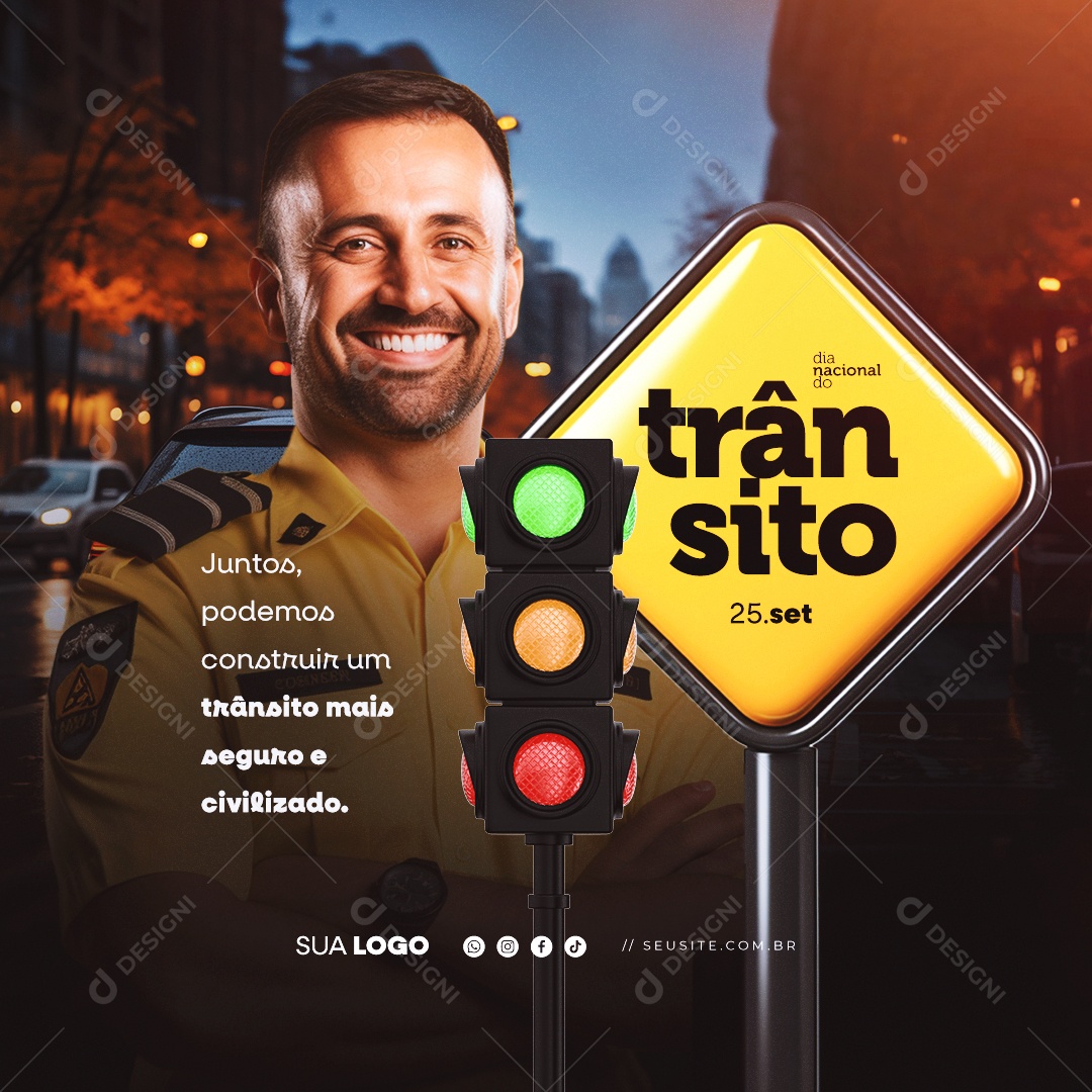 Dia Nacional do Trânsito Juntos Podemos Construir um Trânsito Social Media PSD Editável